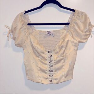 Princess Polly Cream Floral Puff Sleeve Top